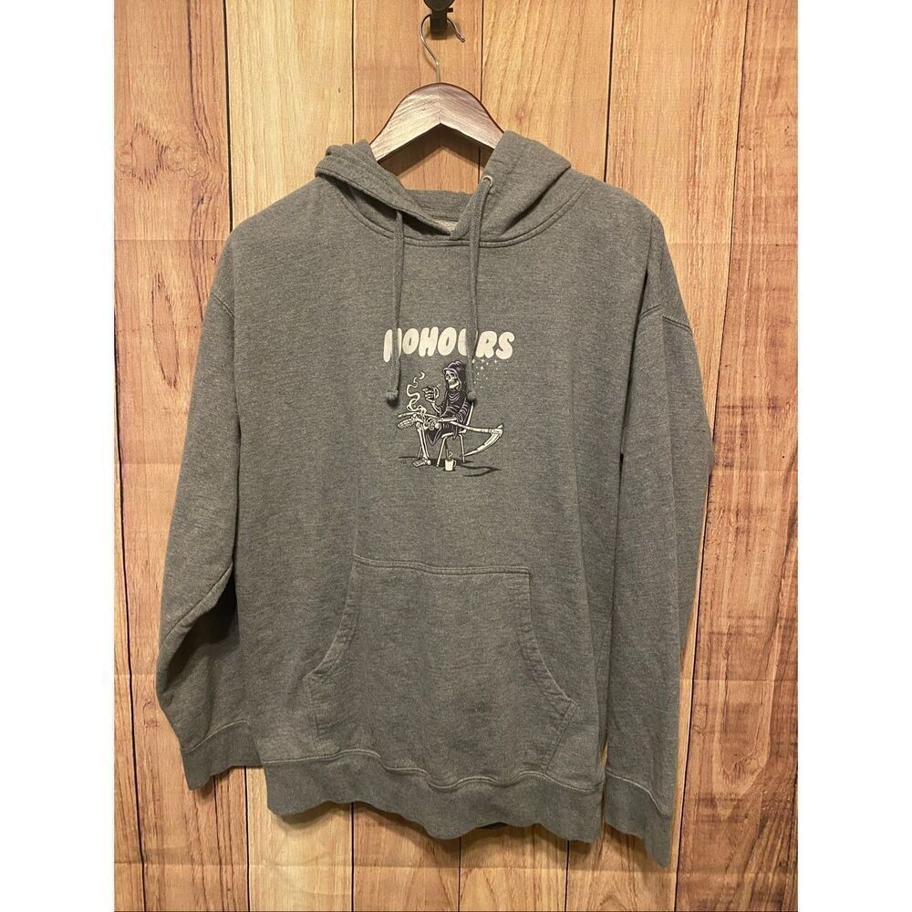 No Hours Large grey purple sweatshirt hoodie reaper skeleton